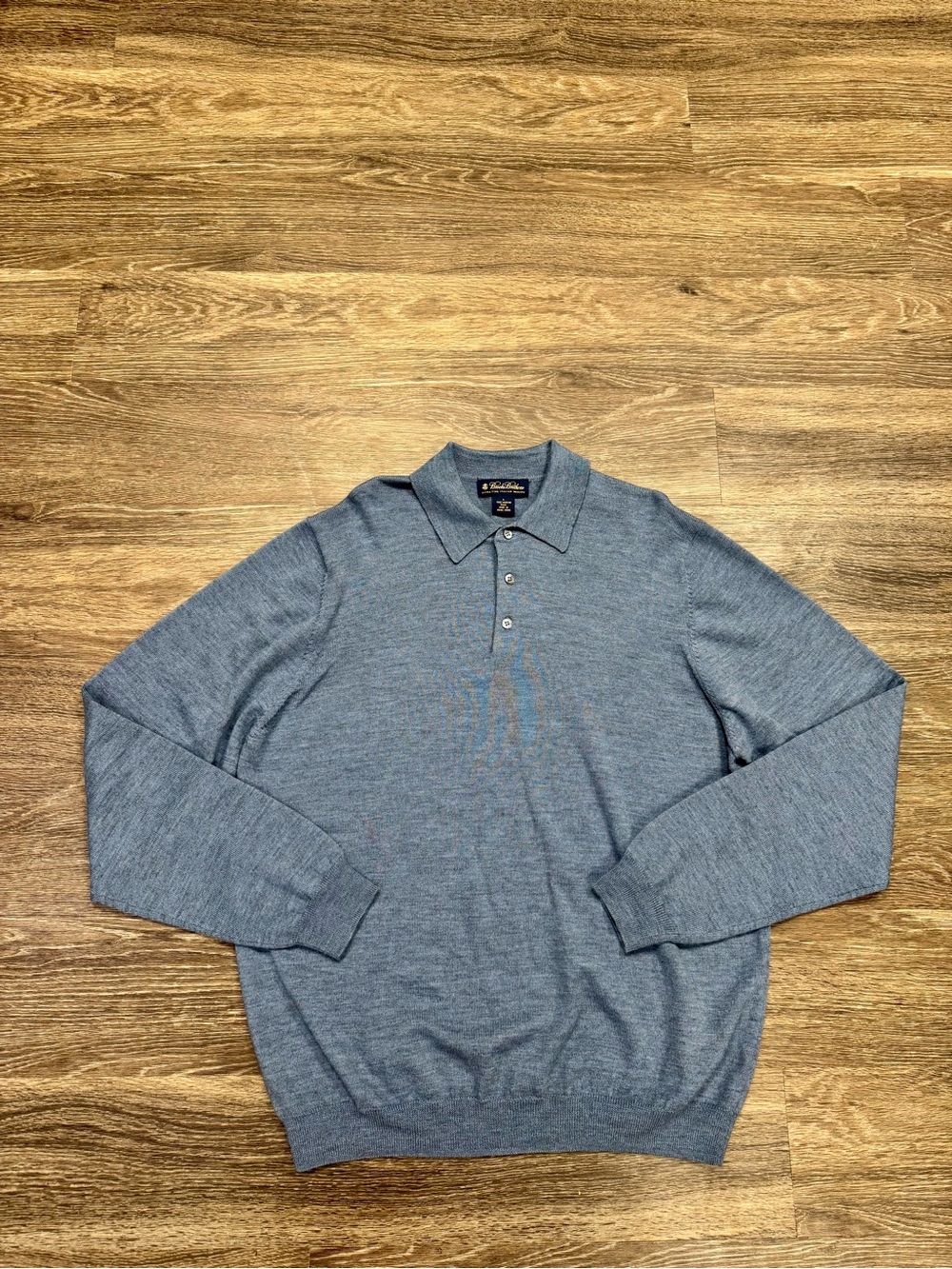 Brooks Brothers Men’s L Extra Fine Italian Merino Wool Polo Sweater Blue